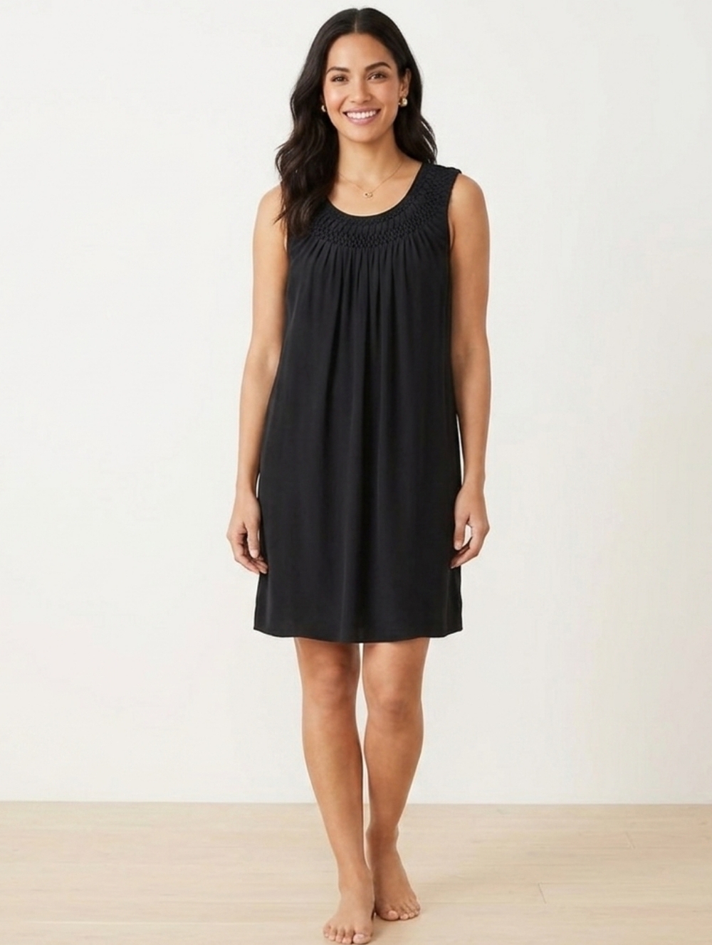 J. Jill Women Dress 100% Silk Smocked-Neck Sleeveless Dress – Size S Black Midi